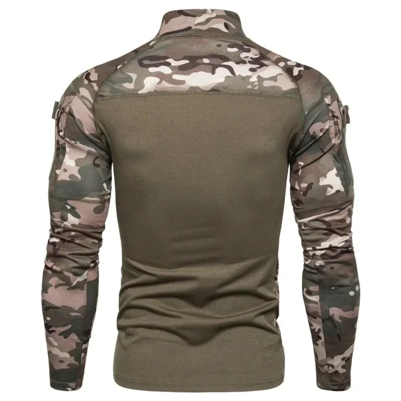 New Camouflage Men's T-Shirts Half Zipper Stand Neck Thick Fleece Shirts Outdoor Sports Athletic Tops Long Sleeve T shirts - Image 2